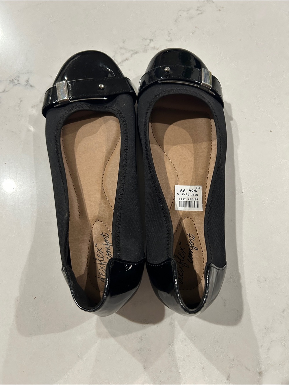 Black Women's Ballet Flats with Patent Trim